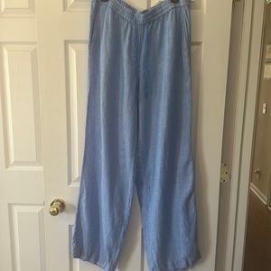 Talbots powder blue 100% linen wide leg pants.